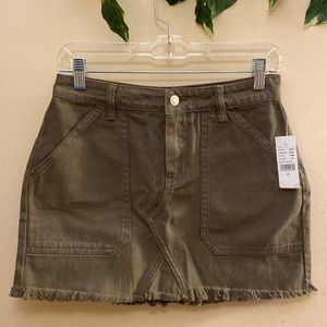 Army green denim mini skirt